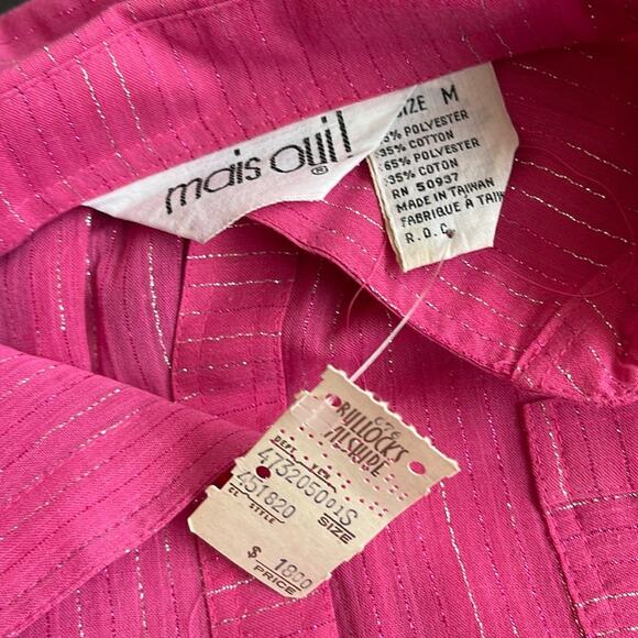 VINTAGE 1980’s Dead Stock Mais Oui! Pink Lurex Stripe Blouse Size Medium - Picture 4 of 6